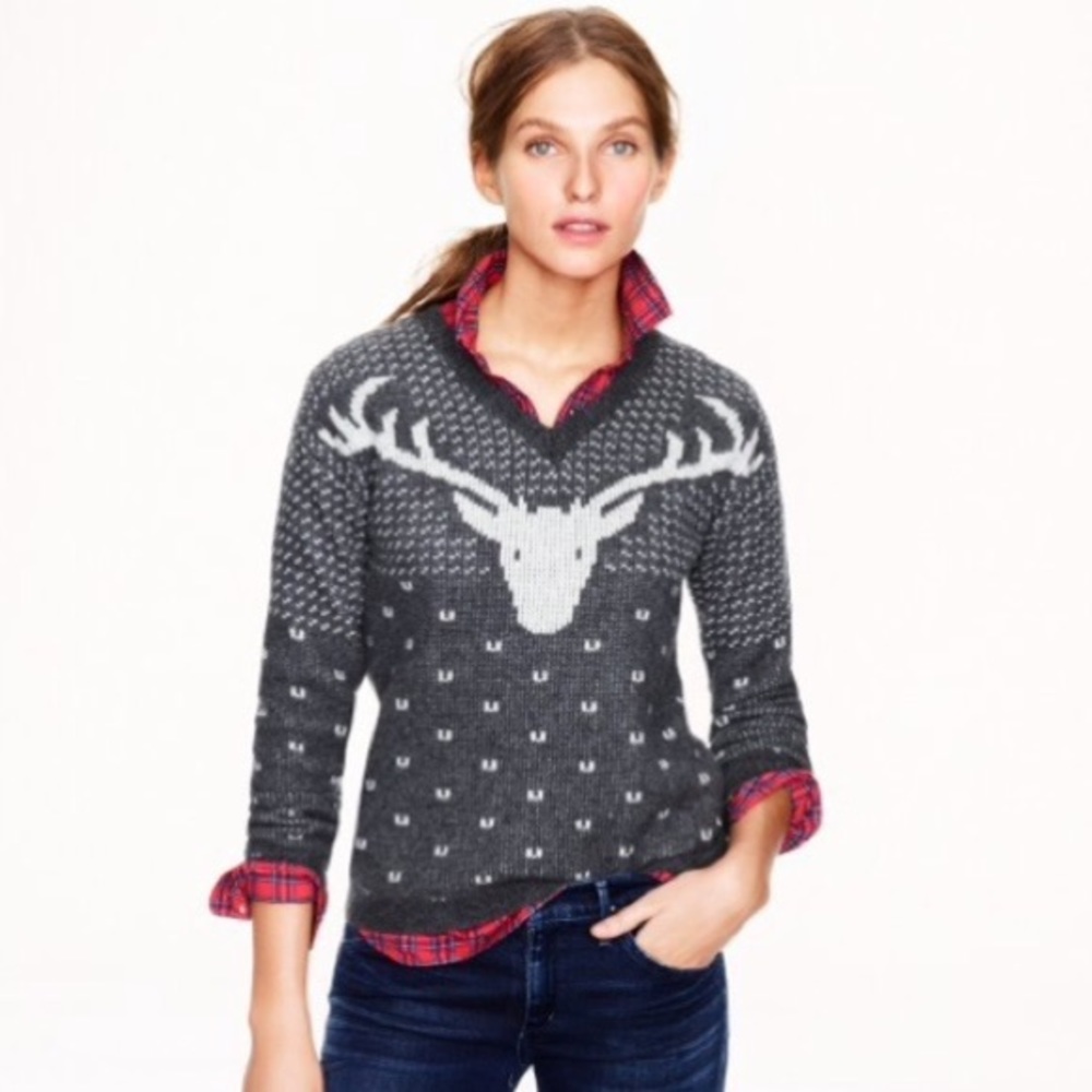 J. Crew V-Neck Reindeer Sweater Size Large